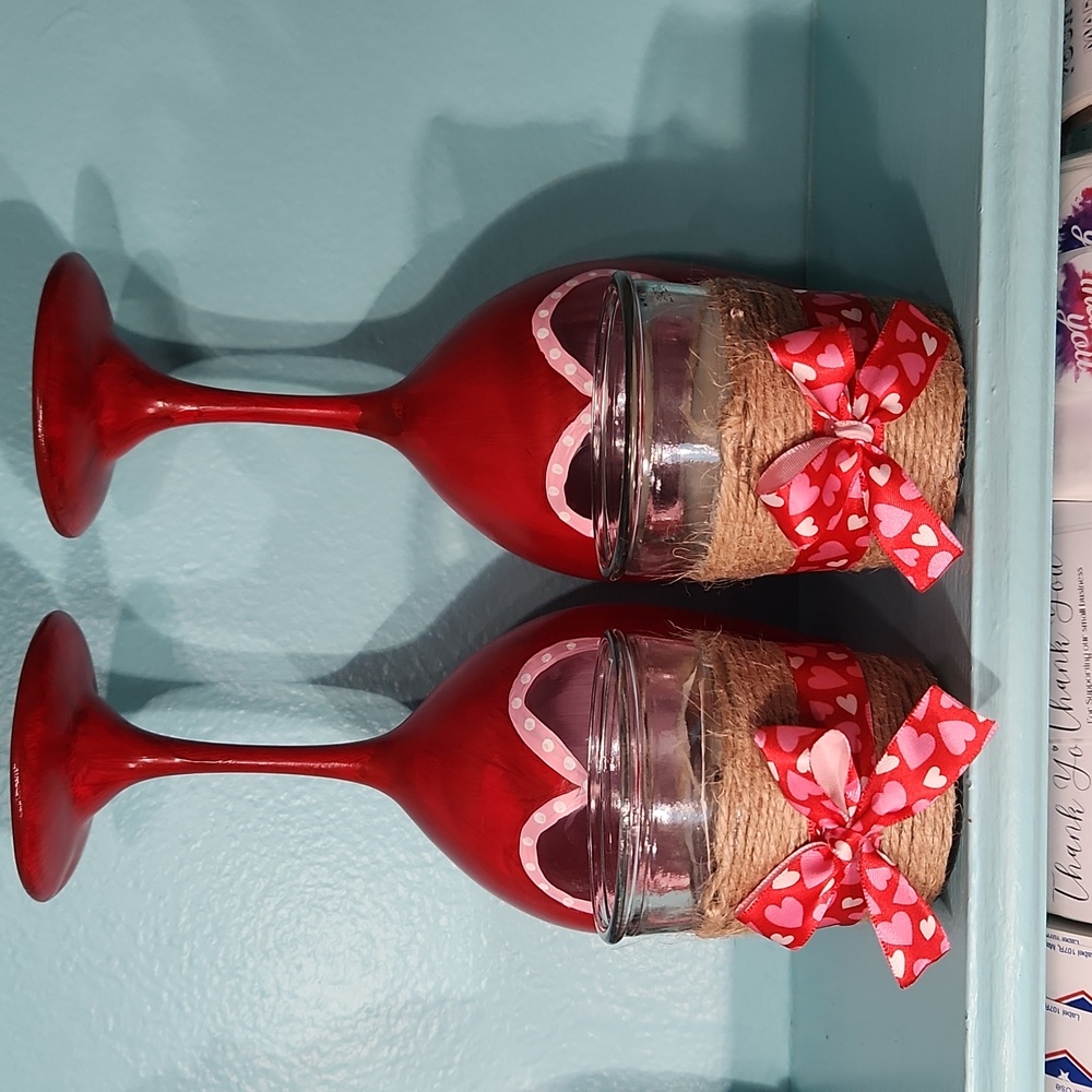 Hand Crafted Valentine's Day Themed Candle Holders 2 Set RED - Picture 6 of 6